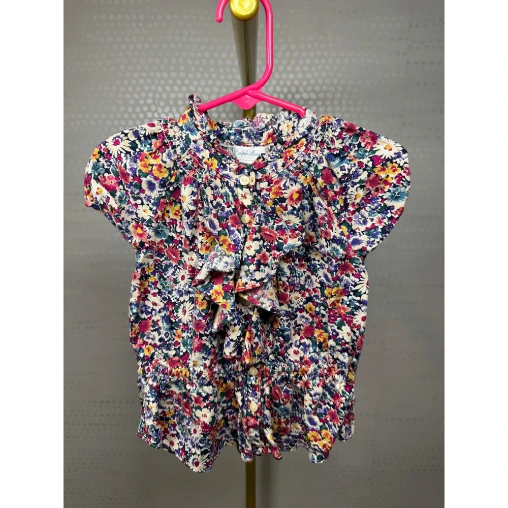 Ralph Lauren Baby Girls Floral Blouse 12M Ditsy Print Ruffle Peplum Top Cotton